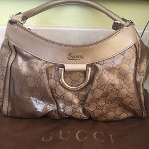 Gucci Beige GG Crystal Canvas Gold D Ring